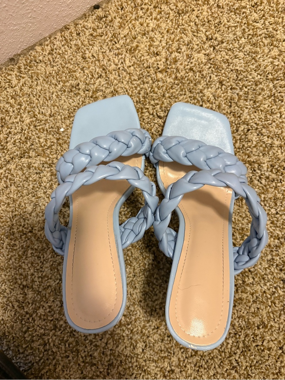 Braided Strap Block Heel Mules Light Blue Size 37 Open Toe Sandals - Picture 6 of 8